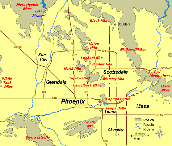 Click on a name for information and a scenic view! There are over 50 views of The Valley of the Sun, woven together into a virtual tour of geology, scenery, and scenic resorts.
